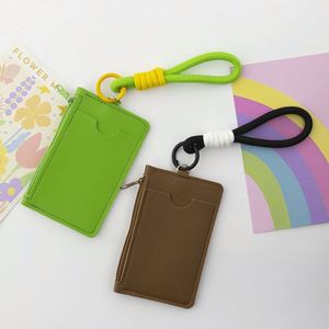 <b>Cute</b> Solid Color Card Wallet & Coin <b>Purse</b> with Wrist Strap Portable Card Holder Unisex Zipper Leather Small Bag - Product Image 4