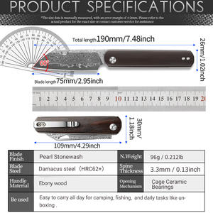 Couteau pliant LONSDOW en acier Damas 67 avec manche en bois d'ébène, OEM ODM DIY, pour <span class=keywords><strong>la</strong></span> chasse, <span class=keywords><strong>le</strong></span> camping en plein air, EDC, couteaux de poche - Product Image 6
