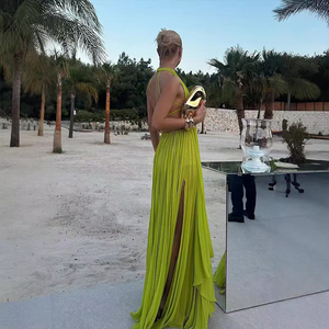 Vestido de playa halter sin espalda de moda, elegante, con hombros descubiertos, drapeado, maxi, casual, con abertura, estilo bohemio <span class=keywords><strong>para</strong></span> <span class=keywords><strong>mujer</strong></span> - Product Image 3