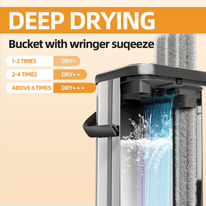 Mopa Plana Negra de Alta Calidad para Limpieza del Hogar, Manos Libres, con Cubeta de Acero Inoxidable - Product Image 4