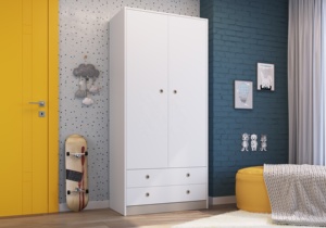Armario de Dormitorio Infantil de Estilo Moderno, 2 Puertas, 2 Cajones, AMORE Art Moveis AR-GR090 BR, Mueble de Madera Ecológica, Aglomerado - Product Image 4