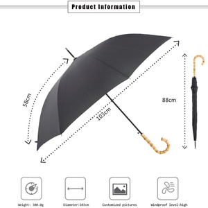 Windproof Travel Manual Open Button Cane <b>Umbrella</b> with Wooden Handle Metal Frame 190T Pongee Fabric 120cm Open Diameter - Product Image 5
