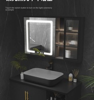Meuble-lavabo mural moderne avec miroir LED intelligent, plateau en PVC imitation pierre et structure en acier pour salle de bain