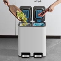 Poubelle de cuisine ménage sec humide séparation écologique en acier inoxydable grande capacité pédale Double poubelle