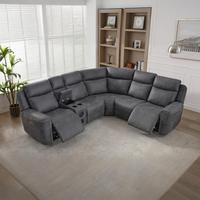 Canapé d'angle inclinable électrique HOMERS en forme de L avec table escamotable - Canapé motorisé en tissu technique pour salon et salle de cinéma