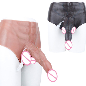 Culotte avec pénis intégré de 20,23 pouces, couleur chair/noire, avec dispositif d'éjaculation, design réaliste, fonction pulvérisation d'eau, pour stimulation du point G et des fesses - Product Image 3