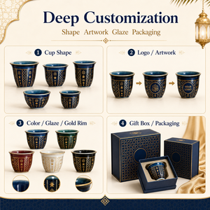 Tasse à café en céramique personnalisée Cawa arabe, luxe or moyen-oriental, OEM ODM, vente en gros, logo <span class=keywords><strong>personnalisé</strong></span>, cadeau expresso saoudien - Product Image 2