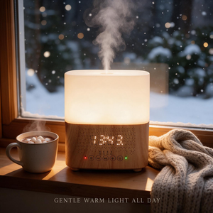 Diffuseur d'arômes ultrasonique à effet bois avec horloge numérique, veilleuse colorée, haut-parleur Bluetooth, humidificateur d'huiles essentielles silencieux - Product Image 6