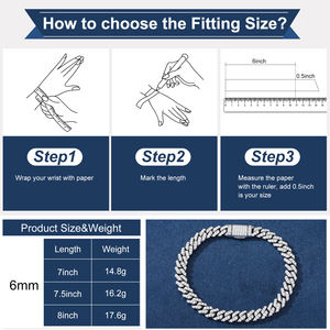 สร้อยข้อมือแบบ Cuban Link  ทองคำขาว 6 มม. เงินแท้ 925 ประดับเพชรโมอิสซาไนต์ VVS  เครื่องประดับโมอิสซาไนต์แบบ Iced Out สำหรับผู้ชายและผู้หญิง - Product Image 6