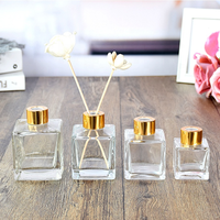 Bouteille diffuseur de parfum en verre carré transparent avec bâtonnets, couvercle doré, argenté ou noir, 50 ml, 100 ml, 150 ml, 200 ml, luxe