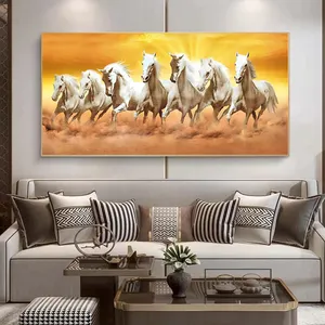 Tela grande pintura branca cavalos corrida, posters impressão imagem 8 cavalos pintura tela