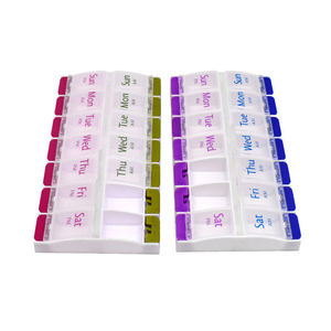 Boîte à pilules en plastique à 14 compartiments avec bouton poussoir, boîte à pilules de voyage, organisateur de pilules pour vitamines <span class=keywords><strong>hebdomadaire</strong></span> de 7 jours - Product Image 3