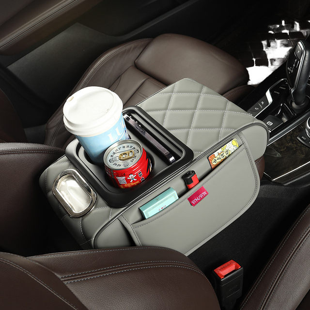 CAR SPACE Universal Leather Car Front Armrest Storage Box Multifunctional Heightening Pad Tissue Cup Holder Drink Central