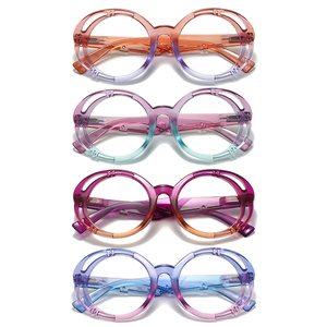 HS2201 femmina Unisex telaio in vetro di buona qualità moda con disegno scheletro lente rotonda blu blocco della luce per i giovani - Product Image 1