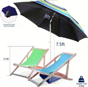 Sombrilla de Playa Ventilada de 8x8 Pies con Inclinación Bidireccional, Anclaje de Arena en Espiral, Bolsa de Arena Rellenable y Bolsa de Transporte - Product Image 4