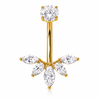 Anneau de nombril en titane ASTM F136 avec 5 fleurs en zircon cubique, bijou de piercing de nombril à zircon rond, barbell incurvé, bijou corporel pour usage quotidien