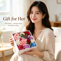 Boîte Cadeau Carrée de Roses Éternelles en Gros – Arrangement Floral de Roses Véritables pour Anniversaires, Fêtes et Souvenirs
