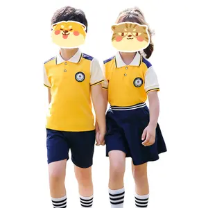 थोक ग्रीष्मकालीन कक्षा वर्दी कम MOQ बच्चों के खेल सूट पोलो स्कर्ट पैंट प्री स्कूल वर्दी
