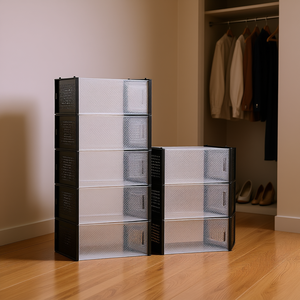 Boîtes de rangement à chaussures empilables, organisateur en plastique 33x15x85cm, 2 niveaux, rectangulaires, pour le rangement des chaussures, lot de 12, type sur pied - Product Image 2
