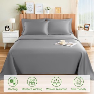 Độ ẩm-wicking tấm tre nữ hoàng Kích thước 4 mảnh Tre Bộ đồ giường đặt GOTS chứng nhận hữu cơ tre tấm - Product Image 2