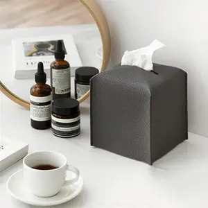 Waterproof Tissue Box Holder Square PU Leather Facial Tissues Box Cover Napkin Dispenser For Living Room Kitchen Toilet