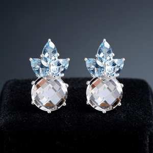 Boucles d'oreilles pendantes en argent sterling, design floral tendance avec quartz bleu ciel, élégantes et unisexes, vente en gros - Product Image 3