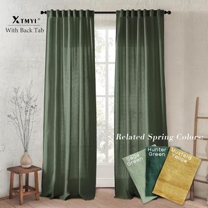 Rideaux 84 pouces <span class=keywords><strong>lin</strong></span> <span class=keywords><strong>vert</strong></span> olive 2 panneaux ensemble de crochets à languettes arrière filtrage de la lumière semi-transparent pour salon chambre - Product Image 2