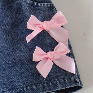 Top estivo a costine rosa e bianco con laccetti da ragazza + <span class=keywords><strong>pantaloncini</strong></span> in denim con fiocco dolce in cotone per bambini - Product Image 6