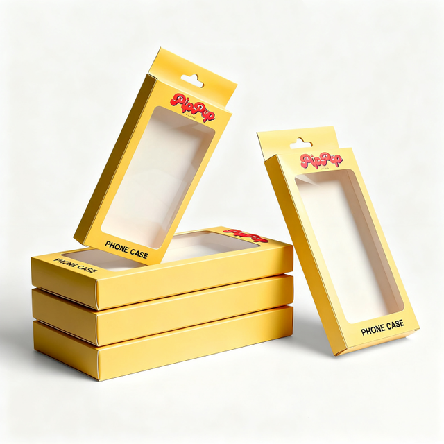 Kraft Paperboard Packaging Window Box with Hook Hole for iPhone 15 16 Pro Max Mobile Phone Case for Consumer Electronics
