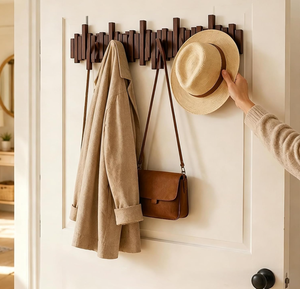 Porte-manteau <span class=keywords><strong>mural</strong></span> 4 crochets en bois, crochets muraux pliables style touches de piano pour entrée et chambre - Product Image 4