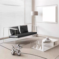 Fauteuil d'appoint carré en acrylique transparent avec coussin en cuir PU rembourré en éponge, fauteuil de salon moderne pour le salon