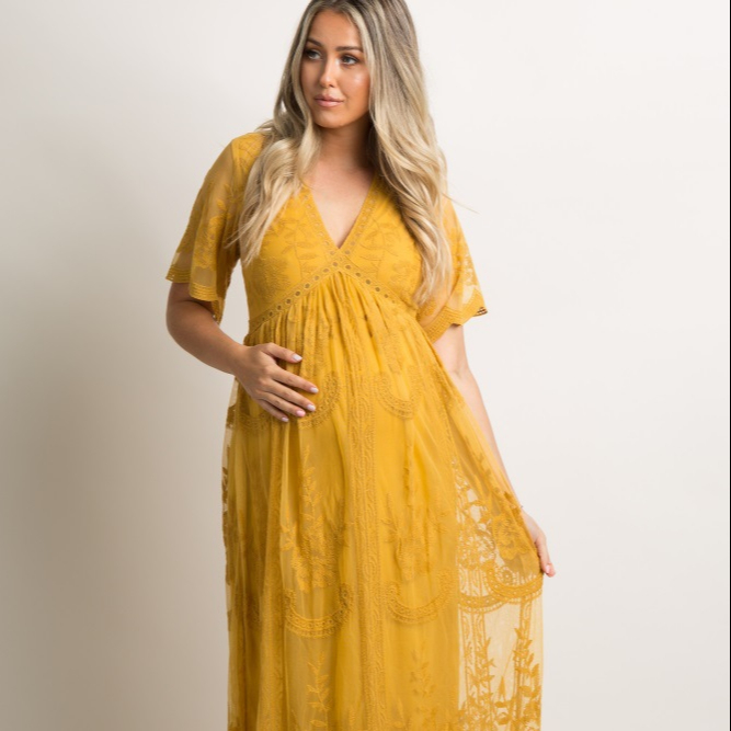 yellow lace maternity dress