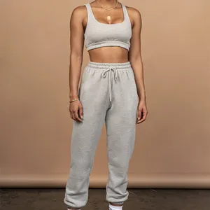 High Quality Couple Sport Gym Essentials Sexy Casual Custom 2 Piece Cotton Fitness Women Crop Top Jogger Tracksuit Sets