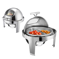 6L Edelstahl Luxus Gold Chafing Dish mit Sichtfenster Hotel Restaurant Buffet Set Brennstoffbetriebener Speisenwärmer