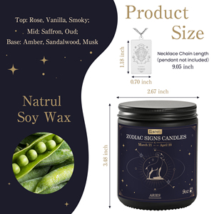 Bougies parfumées personnalisées 9 oz Signes du Zodiaque en gros, avec boîte cadeau pour bougies - Product Image 3