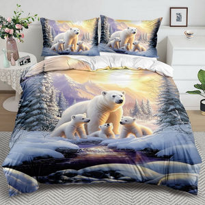 Sıcak satış kar ağacı ayı yorgan kapak yastık kılıfı seti <span class=keywords><strong>3</strong></span> parça hayvan nehir Polyester nevresim Set - Product Image 2