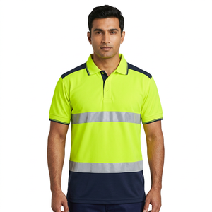 Polo de sécurité haute visibilité respirant en polyester/coton, classe 2, vêtements de travail réfléchissants, unisexe, manches courtes, jaune, vert, marine - Product Image 1