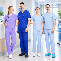 Tenues médicales unisexes : Ensemble Blouse Col V 3 Poches et Pantalon 6 Poches, 65% Polyester 35% Coton, Anti-humidité