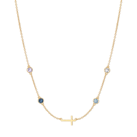 Collier Croix en Acier Inoxydable Plaqué Or 14K Jietao avec Pierre de Naissance Personnalisée, Sertie de Multiples Zircons Cubiques, Bijou Religieux Chrétien