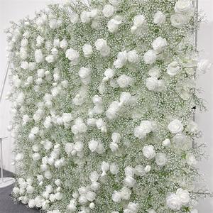 Mur de fleurs artificielles 3D 5D enroulable 8ft x 8ft, installation sans outils, toile de fond pour photomaton de mariage - Product Image 3