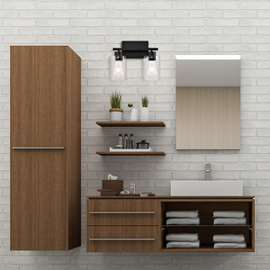 Clear Glass <strong>Shades</strong> Black Wall <strong>Lamp</strong> 2 Lights Hotel <strong>Bathroom</strong> Vanity Light Black <strong>Bathroom</strong> Light Fixture Over the Mirror - Product Image 5
