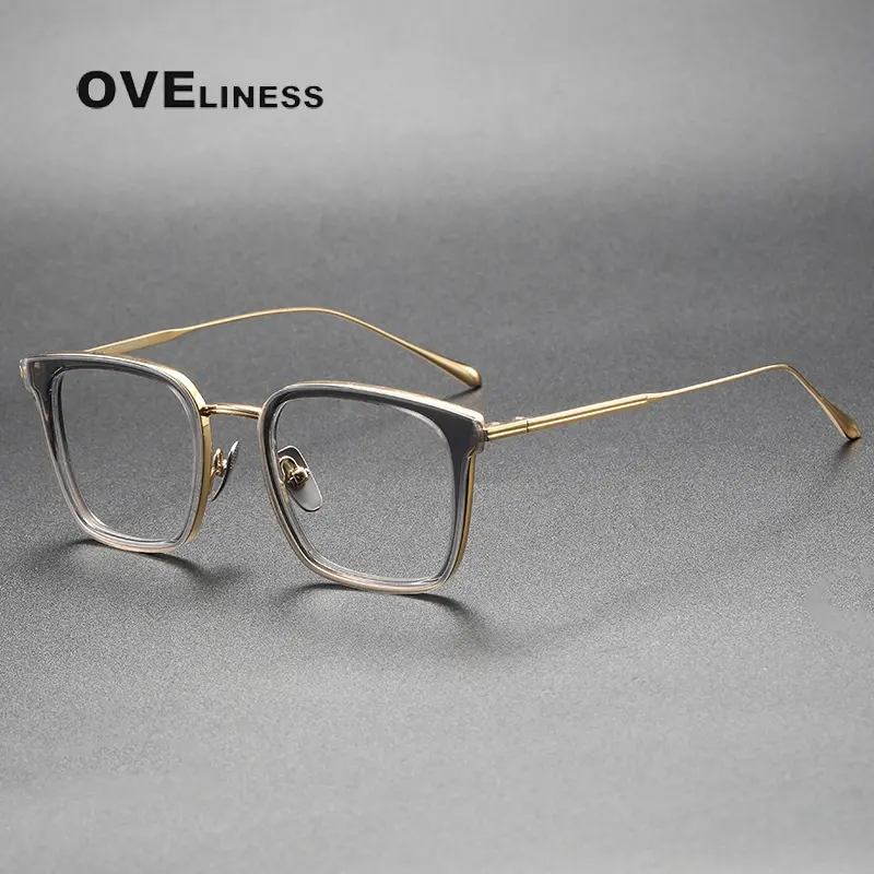 Acetate Titanium eye Glasses Frame Men 2023 Retro Vintage Square Prescription Eyeglasses Women Optical Korean Screwless Eyewear