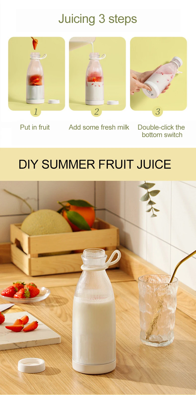 2023 New Mini Portable Usb Juicers 300ml 4 Knife Head Fresh Press Bottle Blenders Fresh Juice Blender