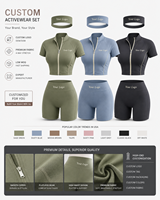Ensemble de sport 2 pièces pour femme : haut de yoga zippé taille haute et short, personnalisable avec logo, idéal pour la gym et le fitness