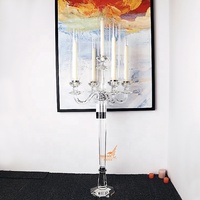 Antique américain moderne Bob Bash Style support de mariage 5 bras verre cristal candélabre titulaire bâton bougeoir avec tube de verre