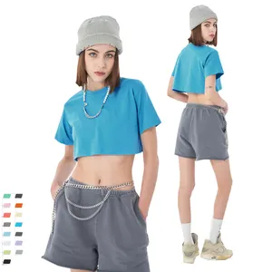 Girl's custom Silk screen LOGO bulk factory price high quality fashion cropped top breathable black hip hop T shirt