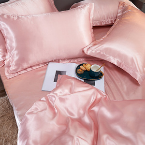 Set di Biancheria da Letto in Seta Sintetica Tinta Unita, Stile Europeo e Americano, Lenzuolo Singolo, Copripiumino e Federe, Set di Quattro Pezzi YY-55 - Product Image 4