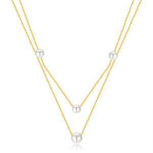 Collier tendance et élégant en acier inoxydable plaqué or 18K 14K double couche avec perles collées, fabrication américaine - Product Image 4