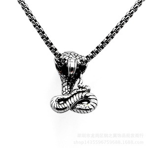 Collar con colgante del zodiaco de serpiente yunnique, diseño de cobra de acero inoxidable para niños y niñas, regalo, joyería de moda - Product Image 3