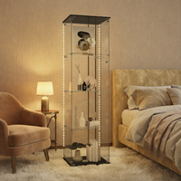 Vitrine à vin moderne à porte simple verrouillable, quatre niveaux en verre trempé, éclairage LED, panneaux blancs et noirs, décoration intérieure haut de gamme